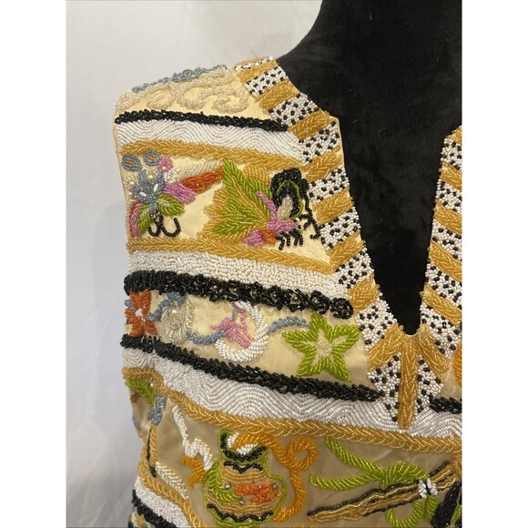 Vintage JO-RO IMPORTS Blouse Heavy Iridescent Beads 50s 60s Butterfly floral 12 - Picture 12 of 16
